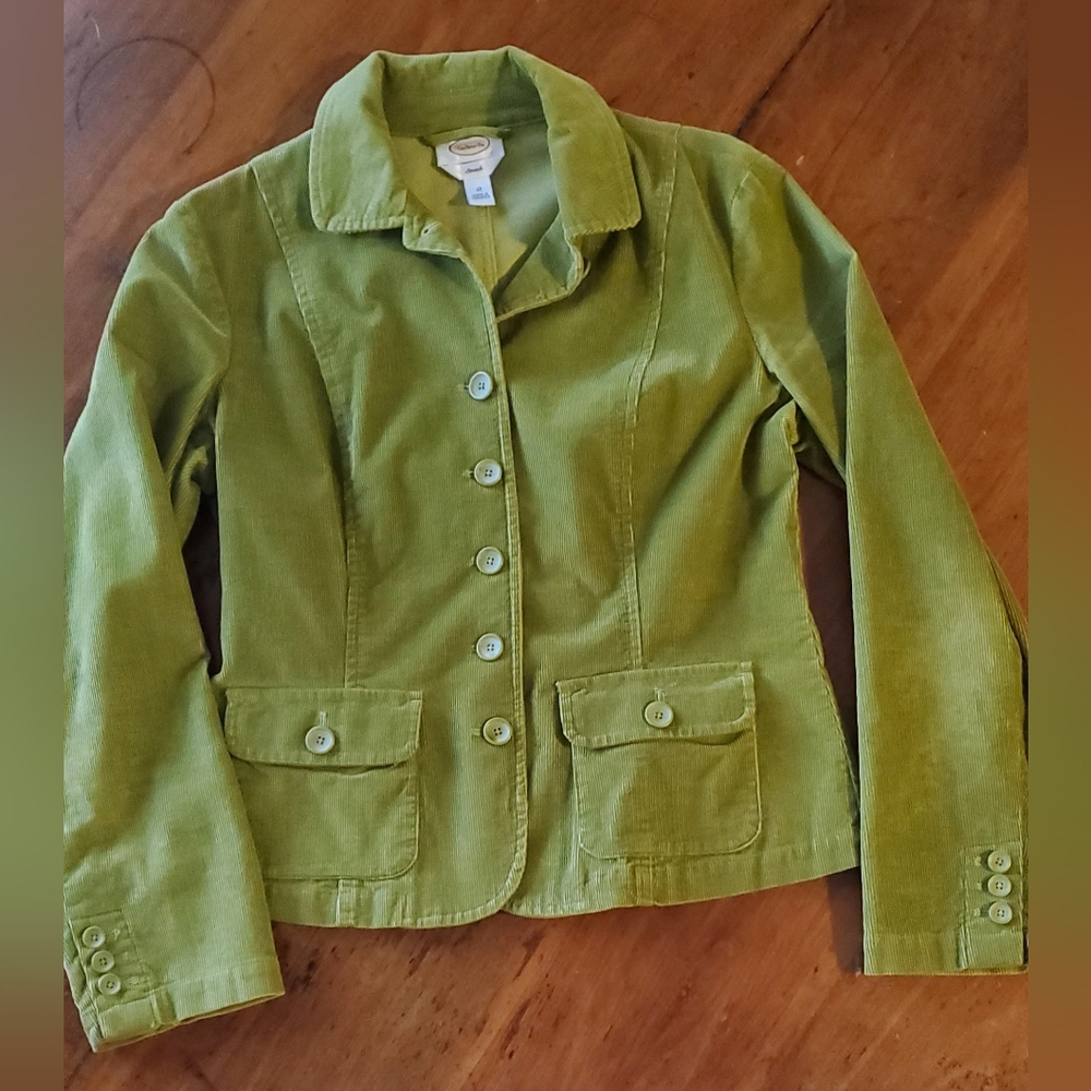 Talbots Corduroy Stretch Moss Green Blazer Women's Size 12